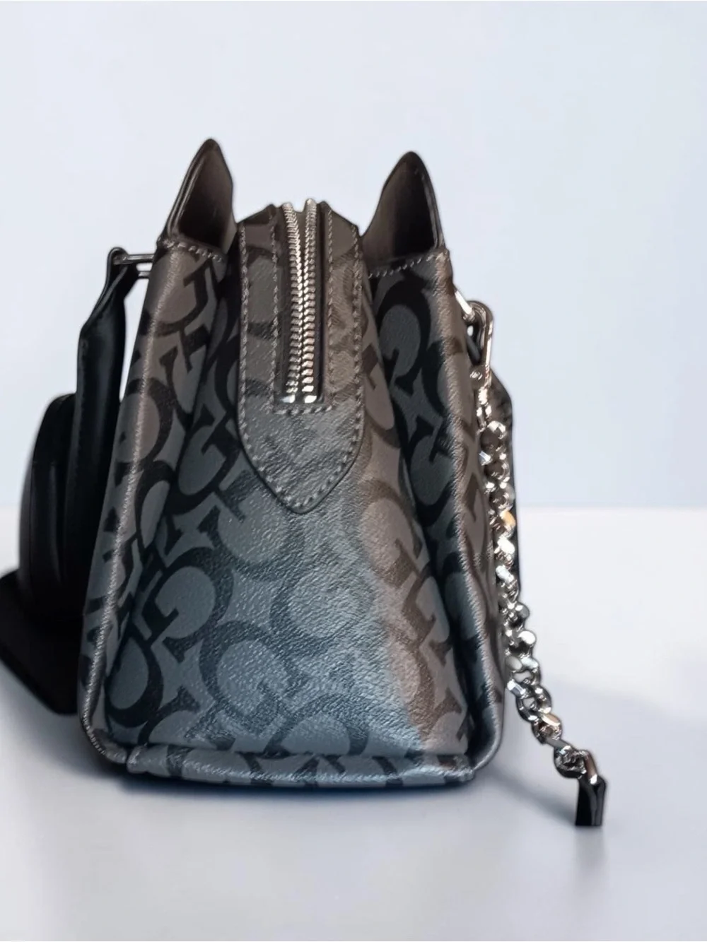 Guess Black Logo-Print Chain-Handle Satchel